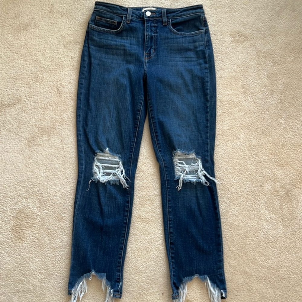 L’AGENCE Dark Navy Distressed High Line Jean Size 29